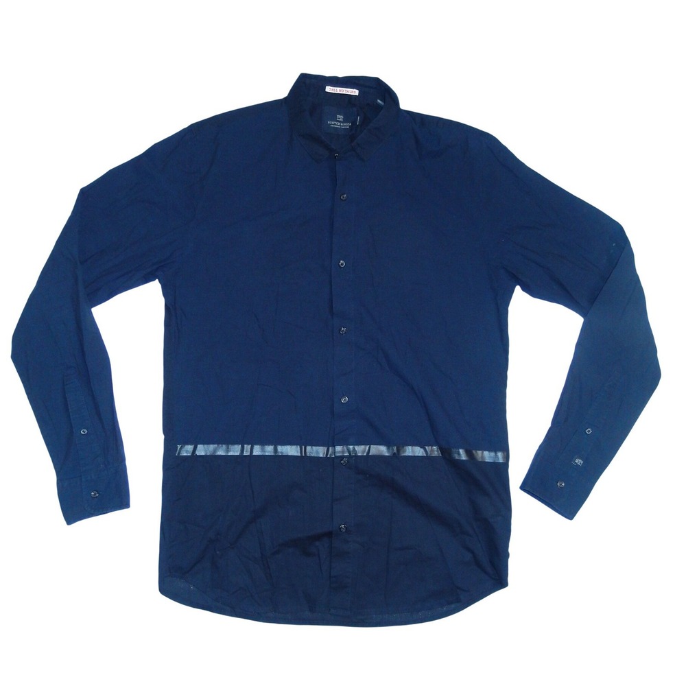Scotch & Soda Mens Navy Blue Stripe Long Sleeve Button Down Shirt Large Regular